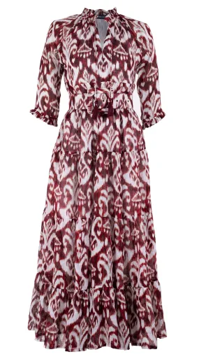 Eden Dress Crew Neck 3/4 Sleeve with Hamilton Belt Maxi Length Linen (Ikat Marine)