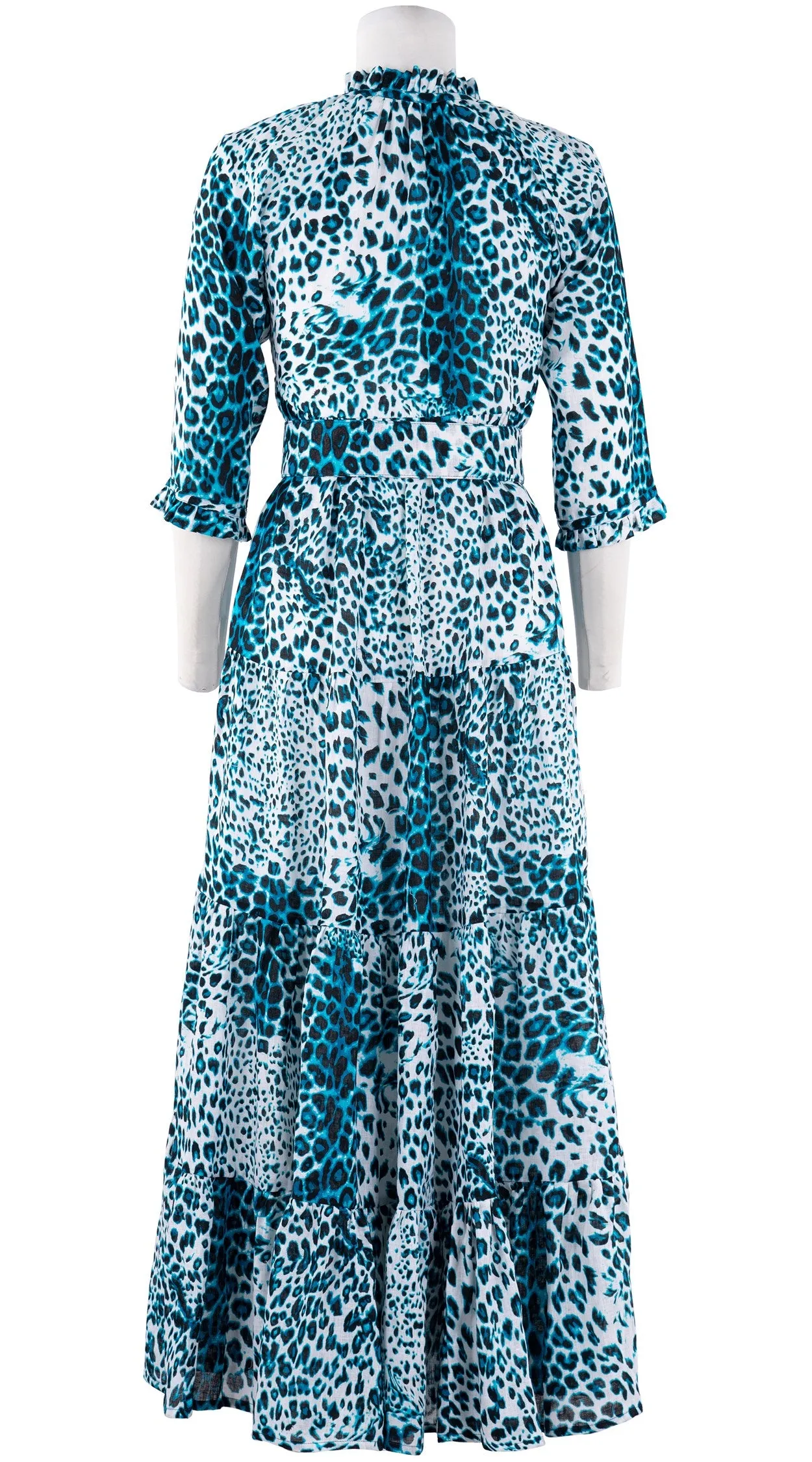 Eden Dress Crew Neck 3/4 Sleeve with Hamilton Belt Maxi Length Linen (Pierre Leopard White)