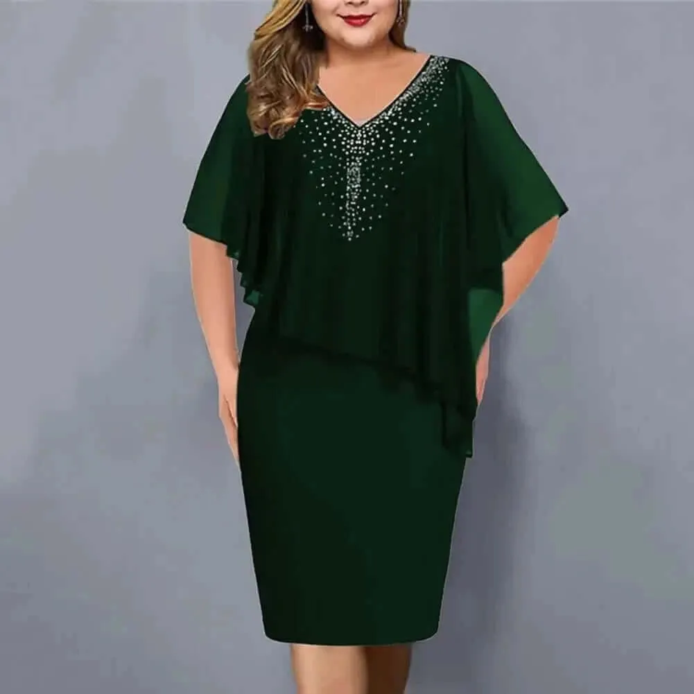 Elegant Summer Party Dress Rhinestone Decor Daily Wear Bodycon Plus