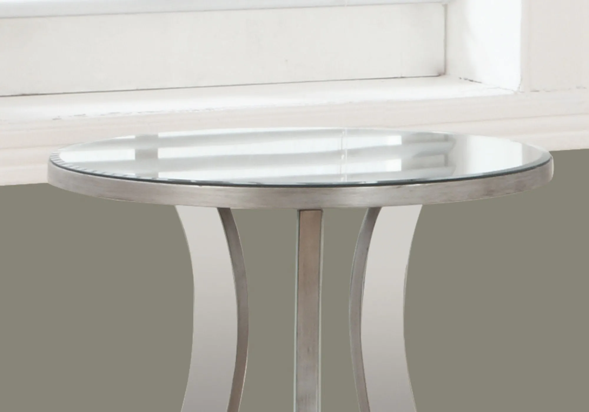 End Table - 20"Dia / Brushed Silver / Mirror