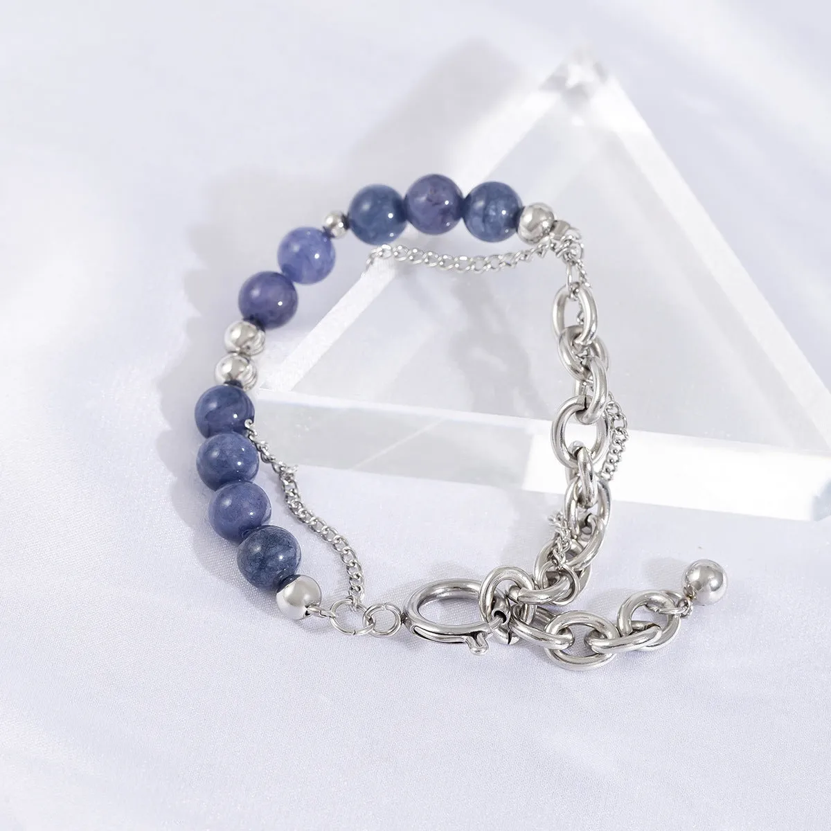 Exquisite double -layer chain stitching blue crystal handle