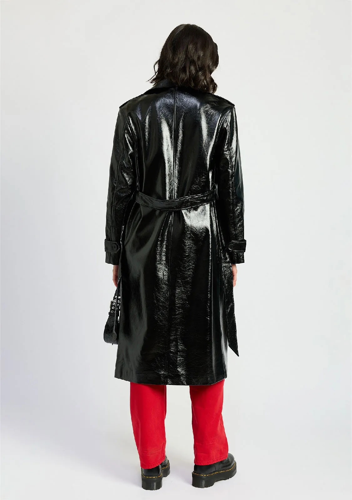 Faux Leather Trench Coat