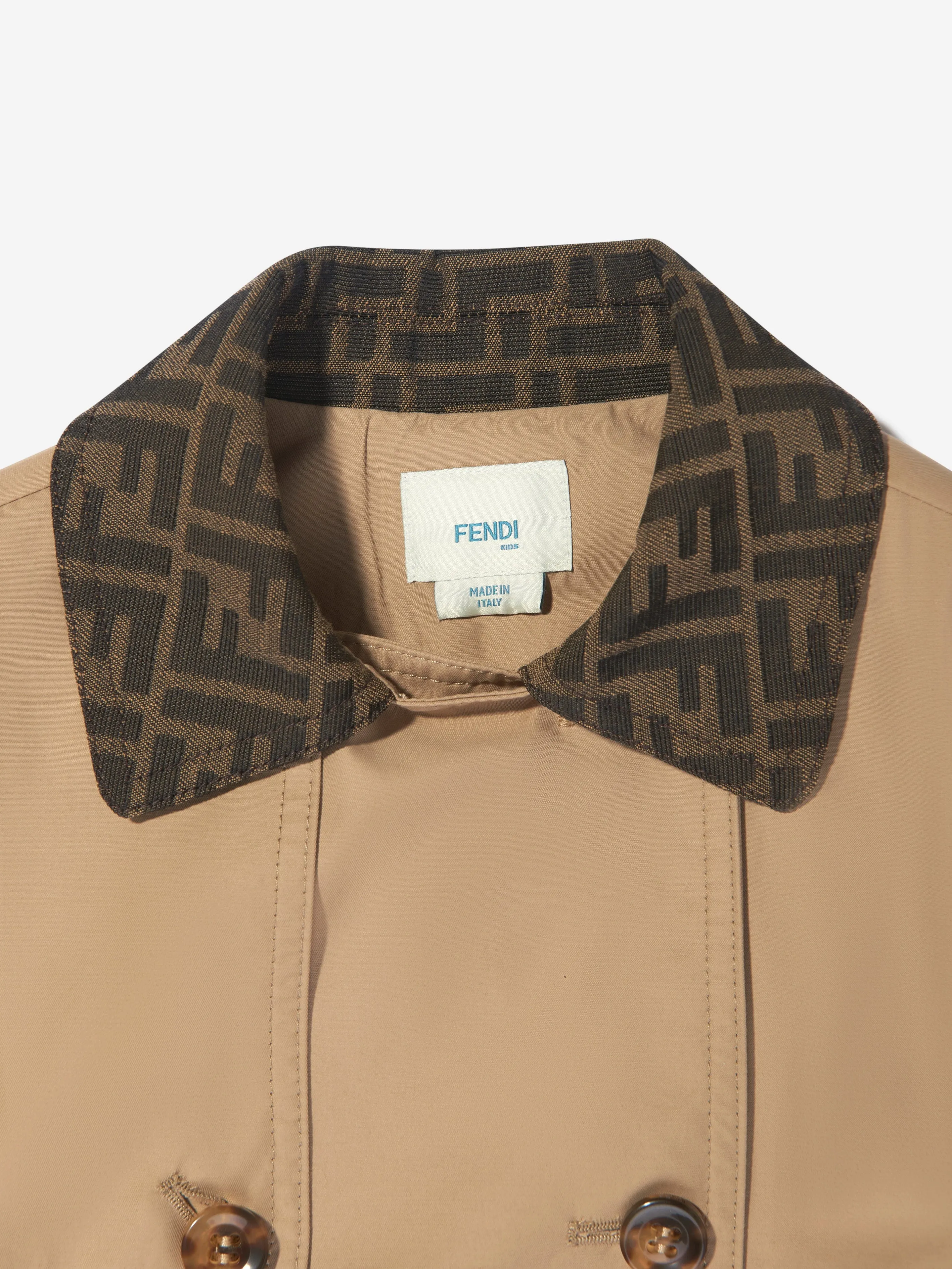 Fendi Girls FF Collar Trench Coat in Beige