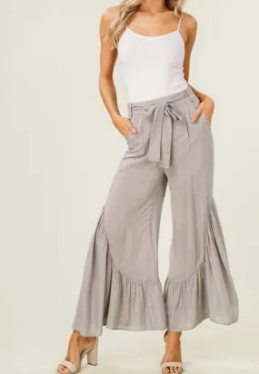 Fiona Flounce Hem Wide Leg Pants: Gray