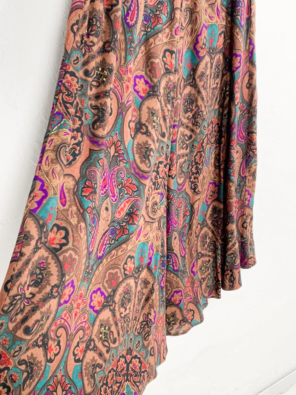 Fleur De Lis Mixed Print Rayon Midi Skirt With Belt