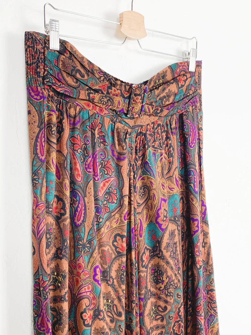 Fleur De Lis Mixed Print Rayon Midi Skirt With Belt