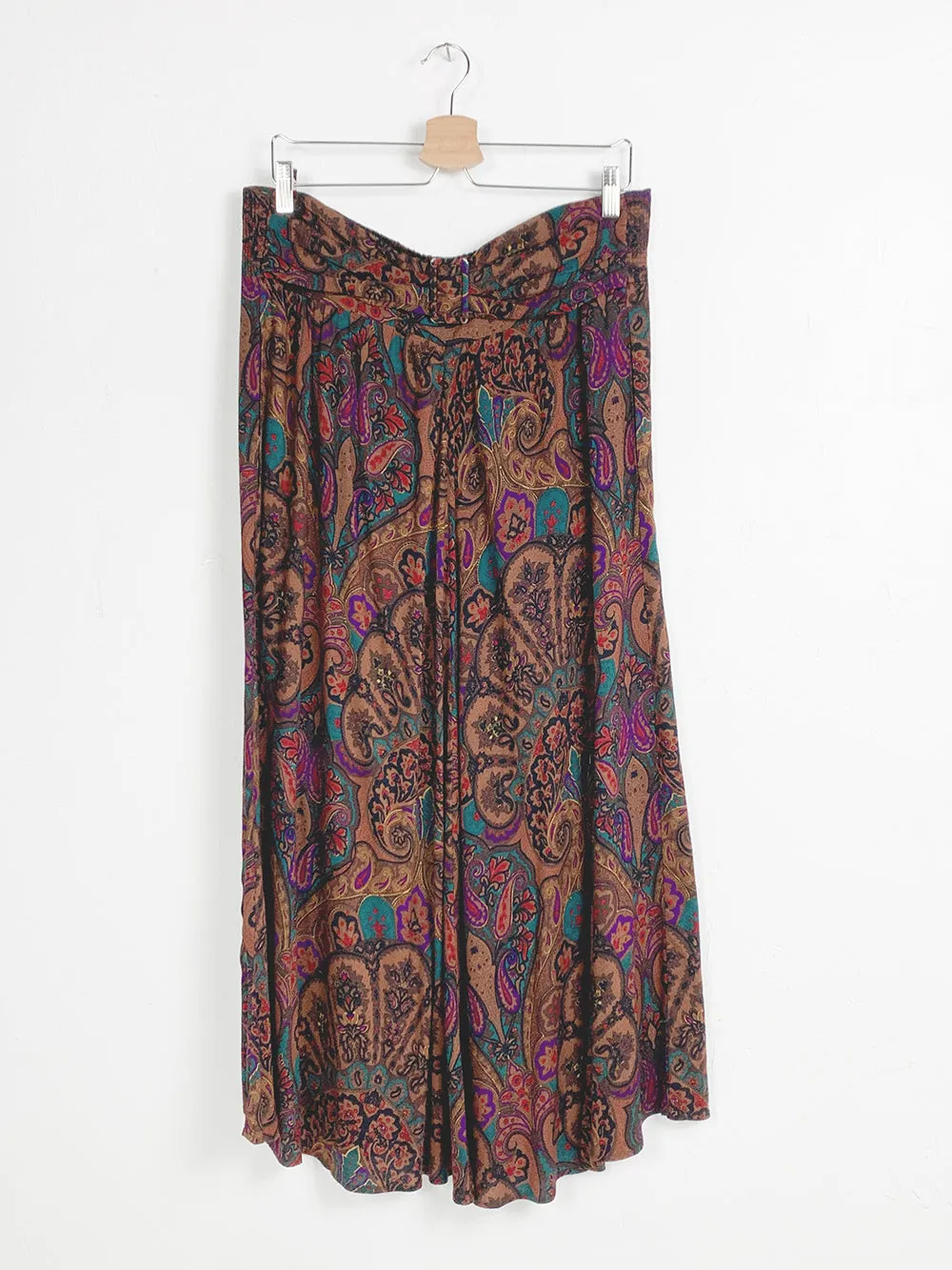 Fleur De Lis Mixed Print Rayon Midi Skirt With Belt