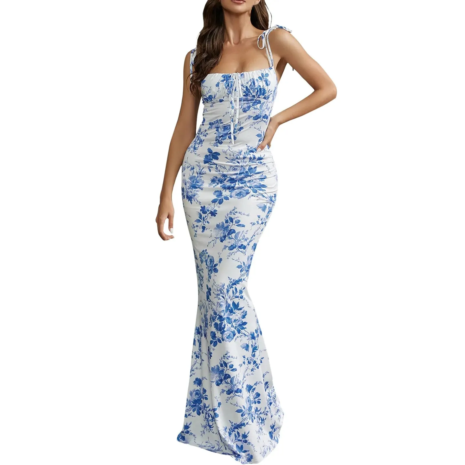 Floral Maxi Strap Sleeveless Bodycon Dress