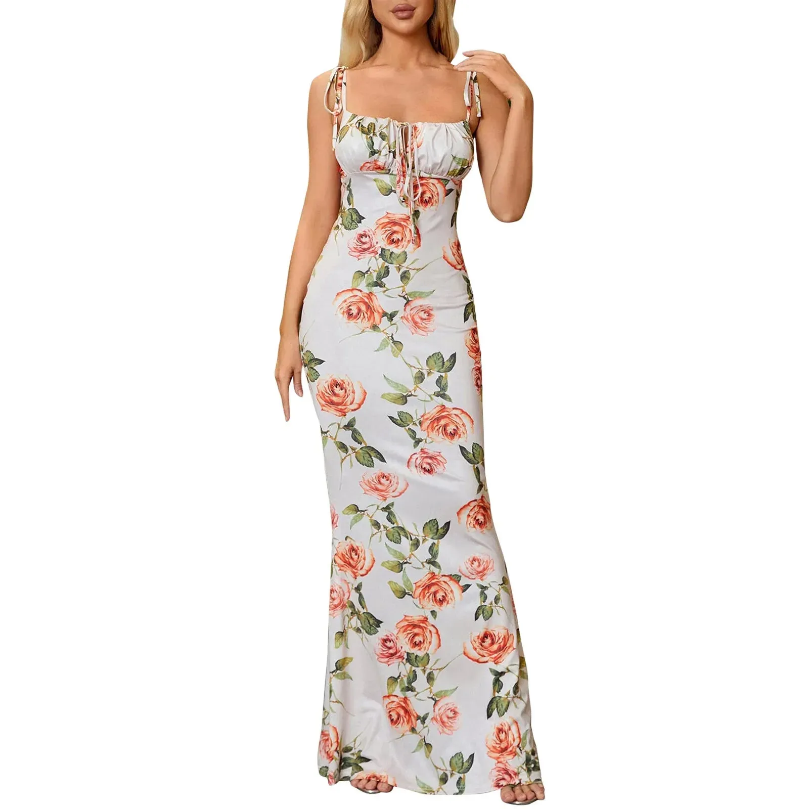 Floral Maxi Strap Sleeveless Bodycon Dress