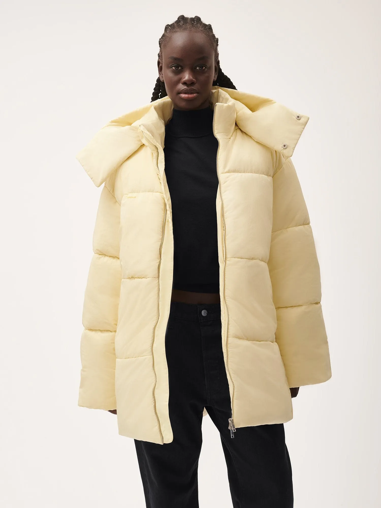 Flower-Warmth Recycled Nylon Long Puffer—rind yellow