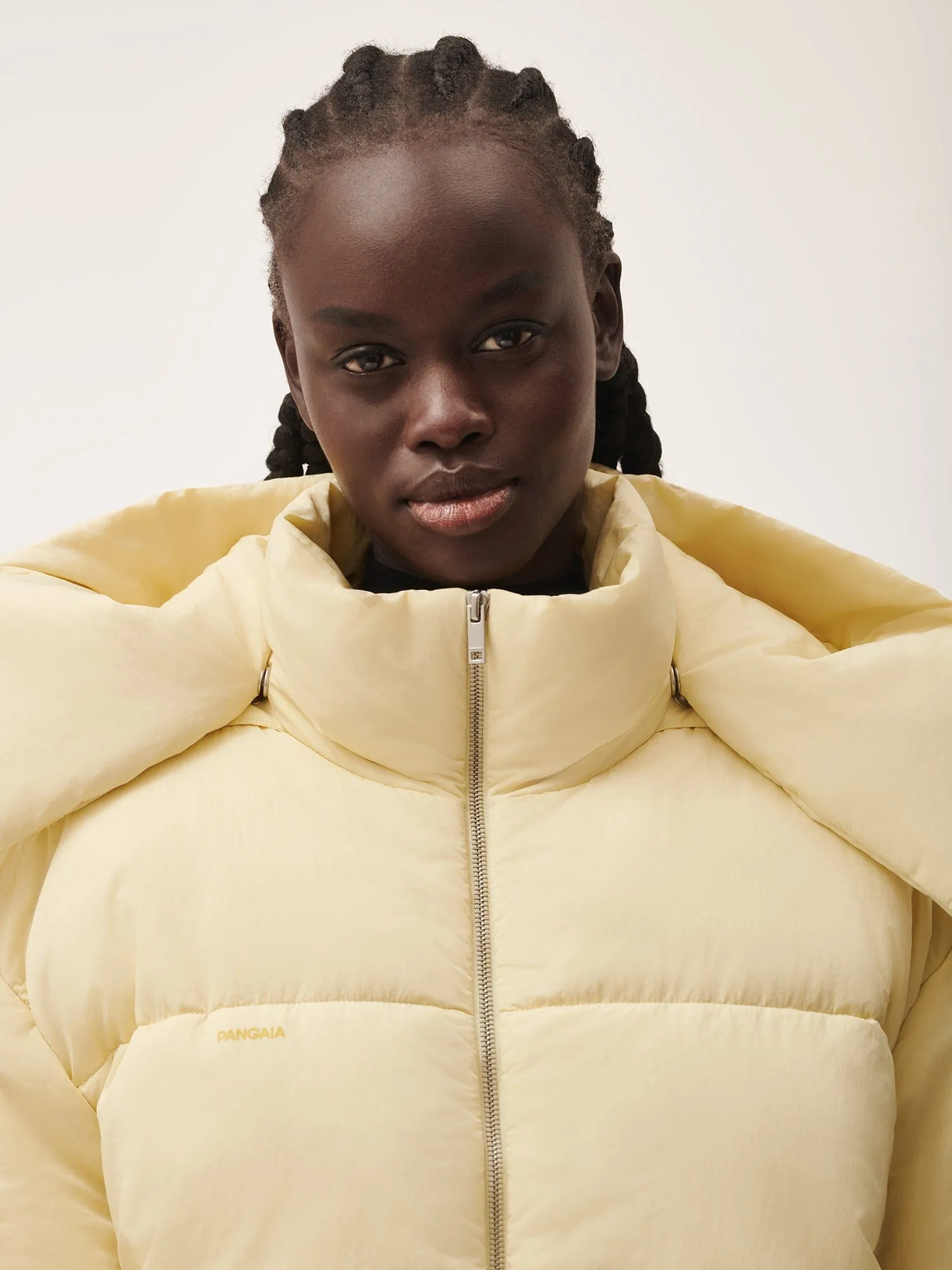 Flower-Warmth Recycled Nylon Long Puffer—rind yellow