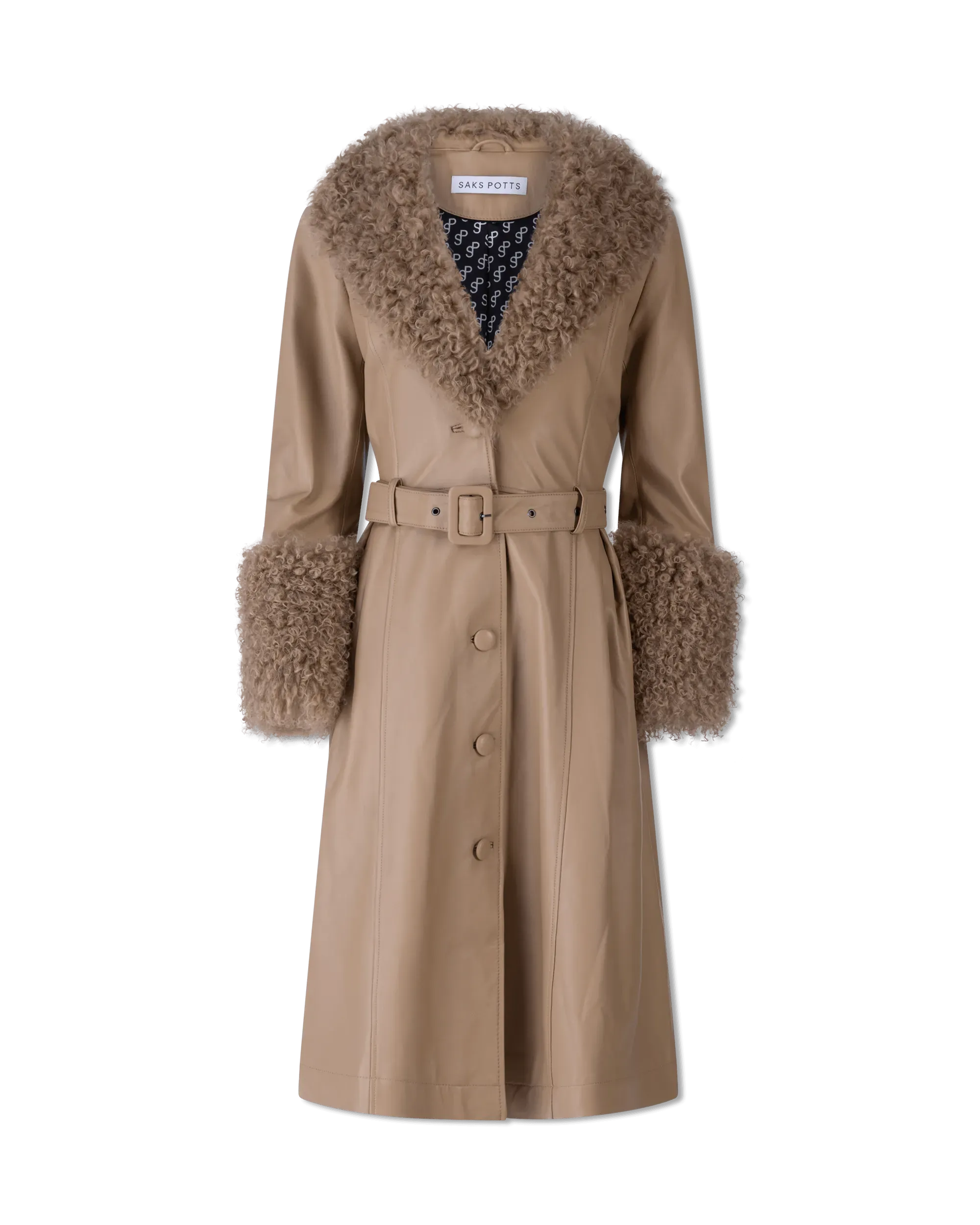 Foxy Shearling Brown Trim Leather Coat