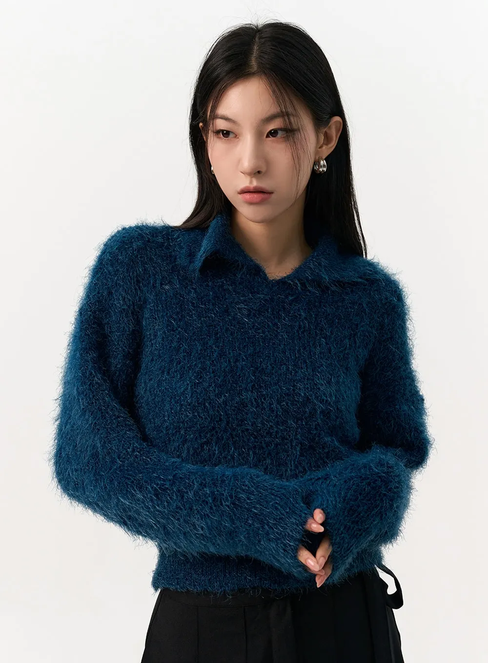 Fuzzy Knit Collar Sweater IO320