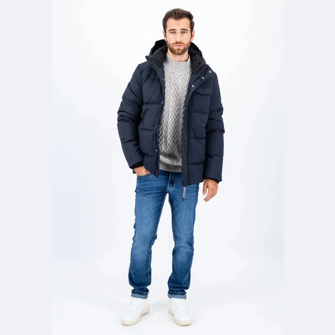 Fynch-Hatton Casual Hooded Puffer Jacket Dark Navy 14102649