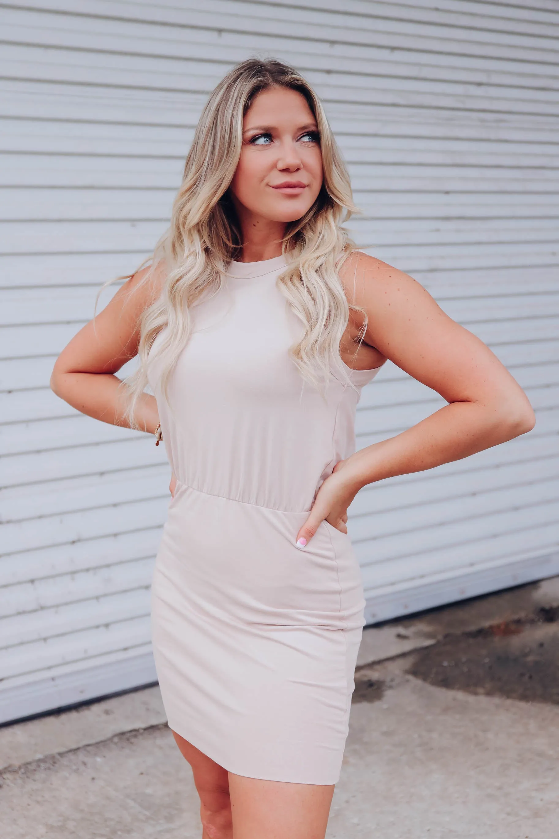 Gabby Blush Fitted Tank Dress