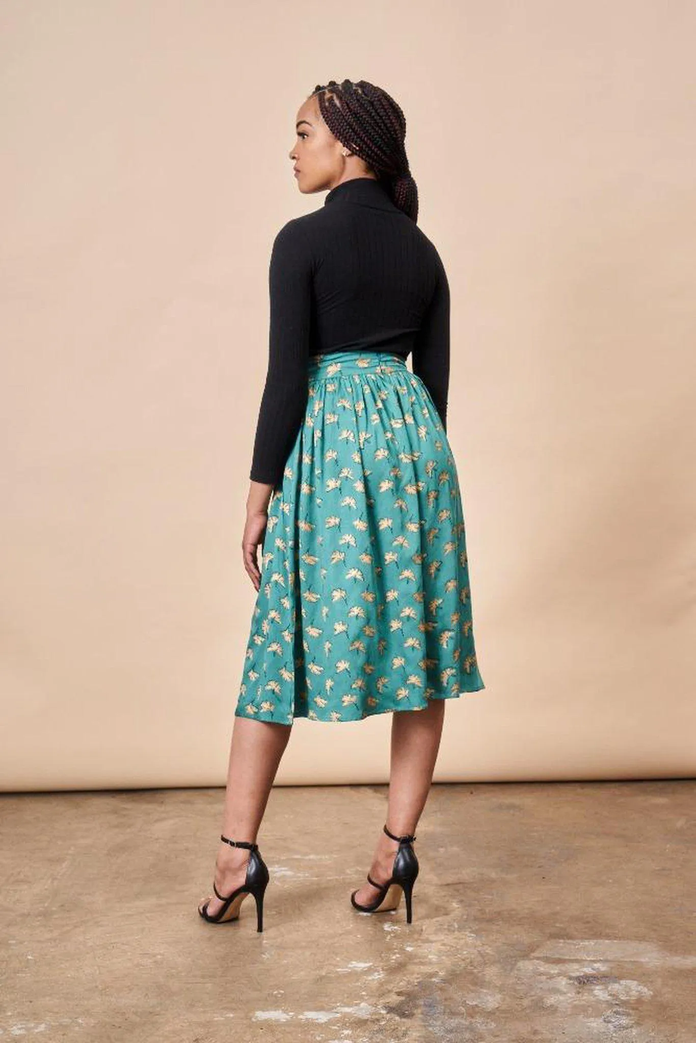 Ginkgo Leaf Midi Skirt Green & Gold