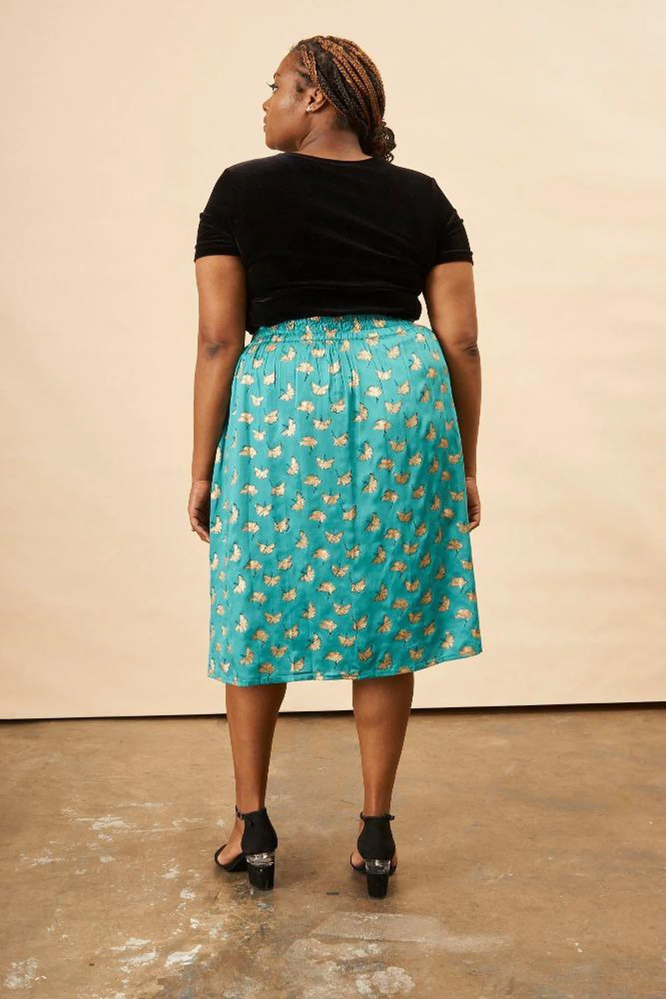 Ginkgo Leaf Midi Skirt Green & Gold