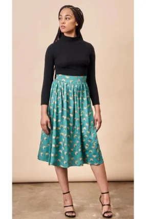 Ginkgo Leaf Midi Skirt Green & Gold