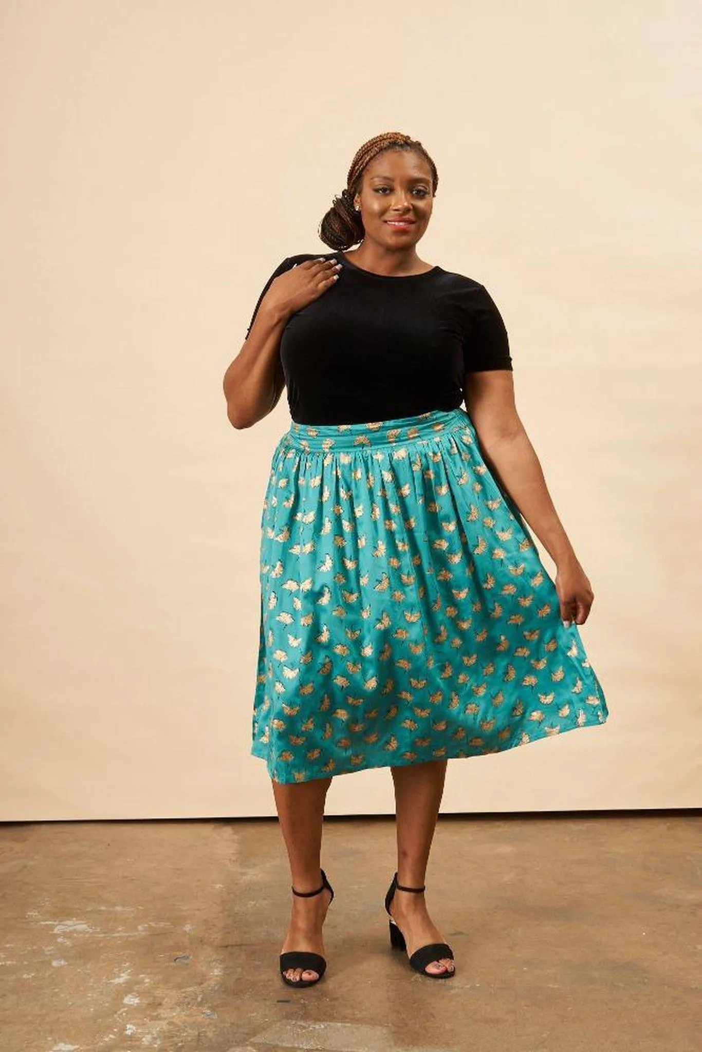 Ginkgo Leaf Midi Skirt Green & Gold