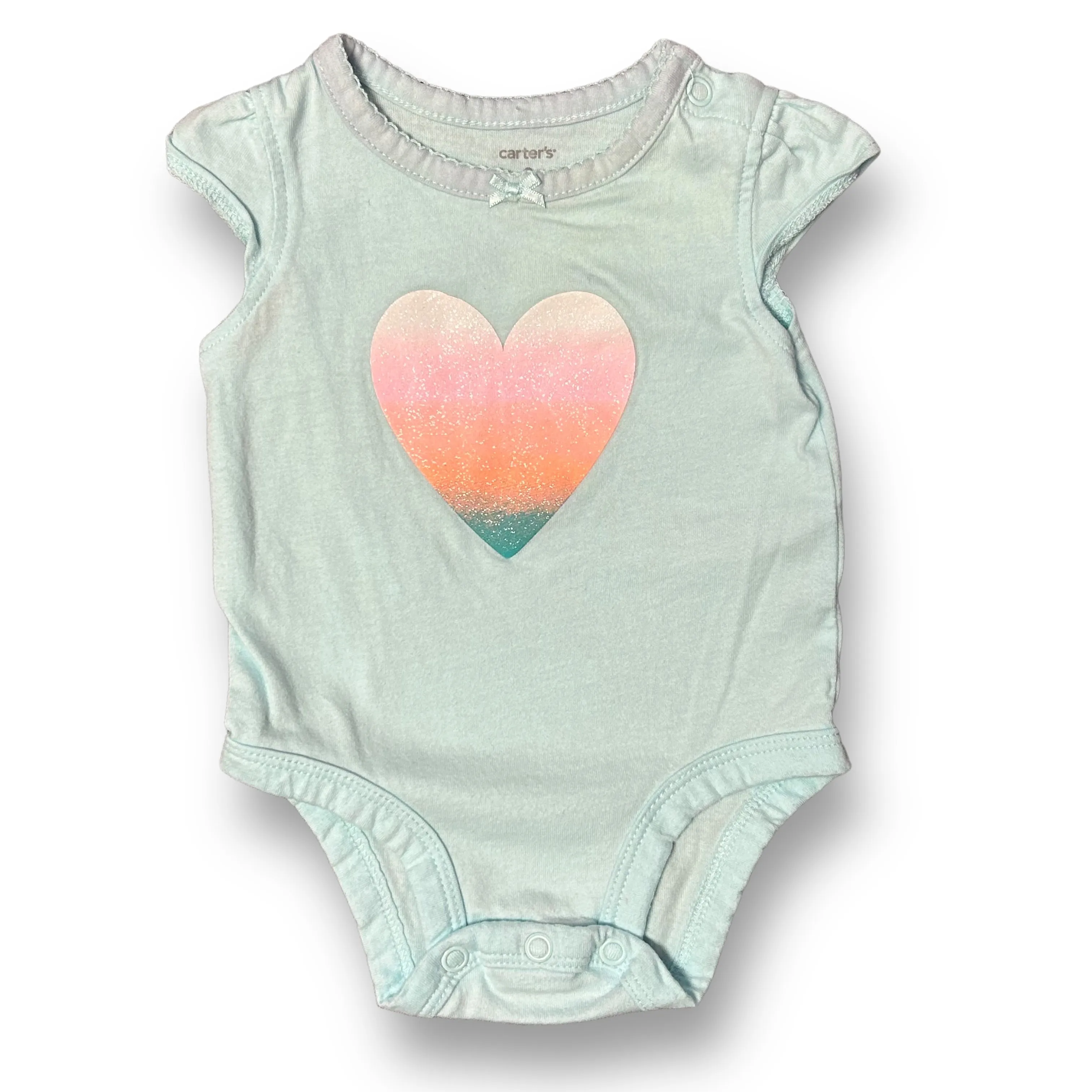 Girls Carter's Size 3 Months Aqua Heart Short Sleeve Snap Bottom Bodysuit