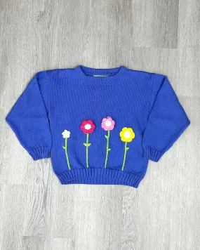 Girls Dk. Chambray Crewneck Sweater Flower Stems