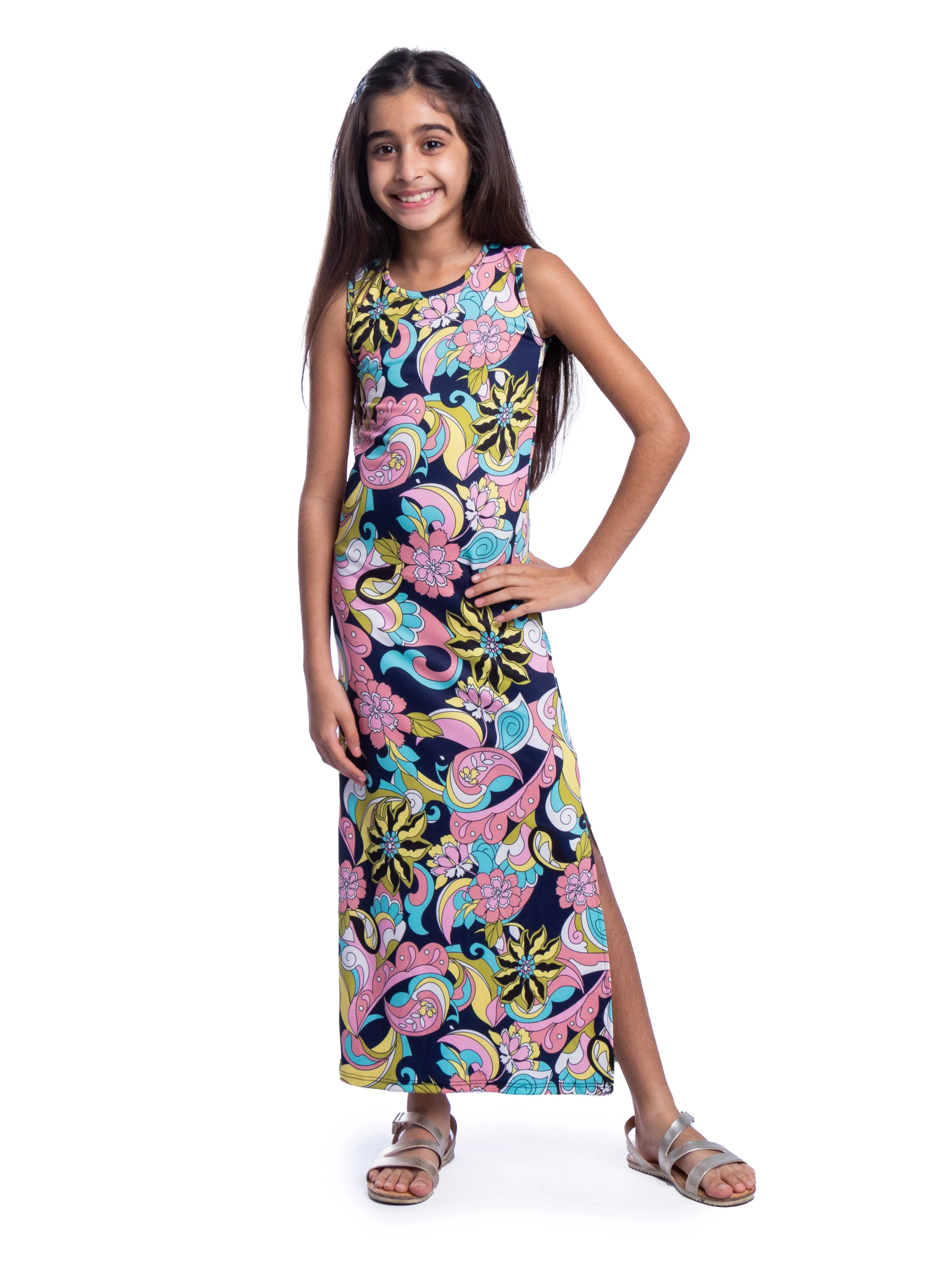 Girls Floral Maxi Dress with Slit