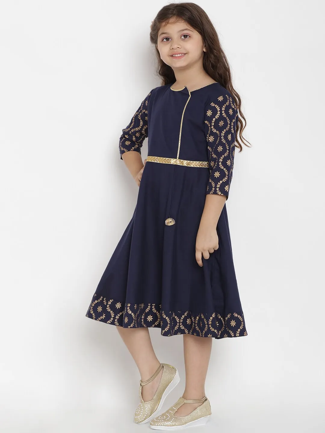 Girl's Navy Blue Solid A-Line Dress  - NOZ2TOZ KIDS