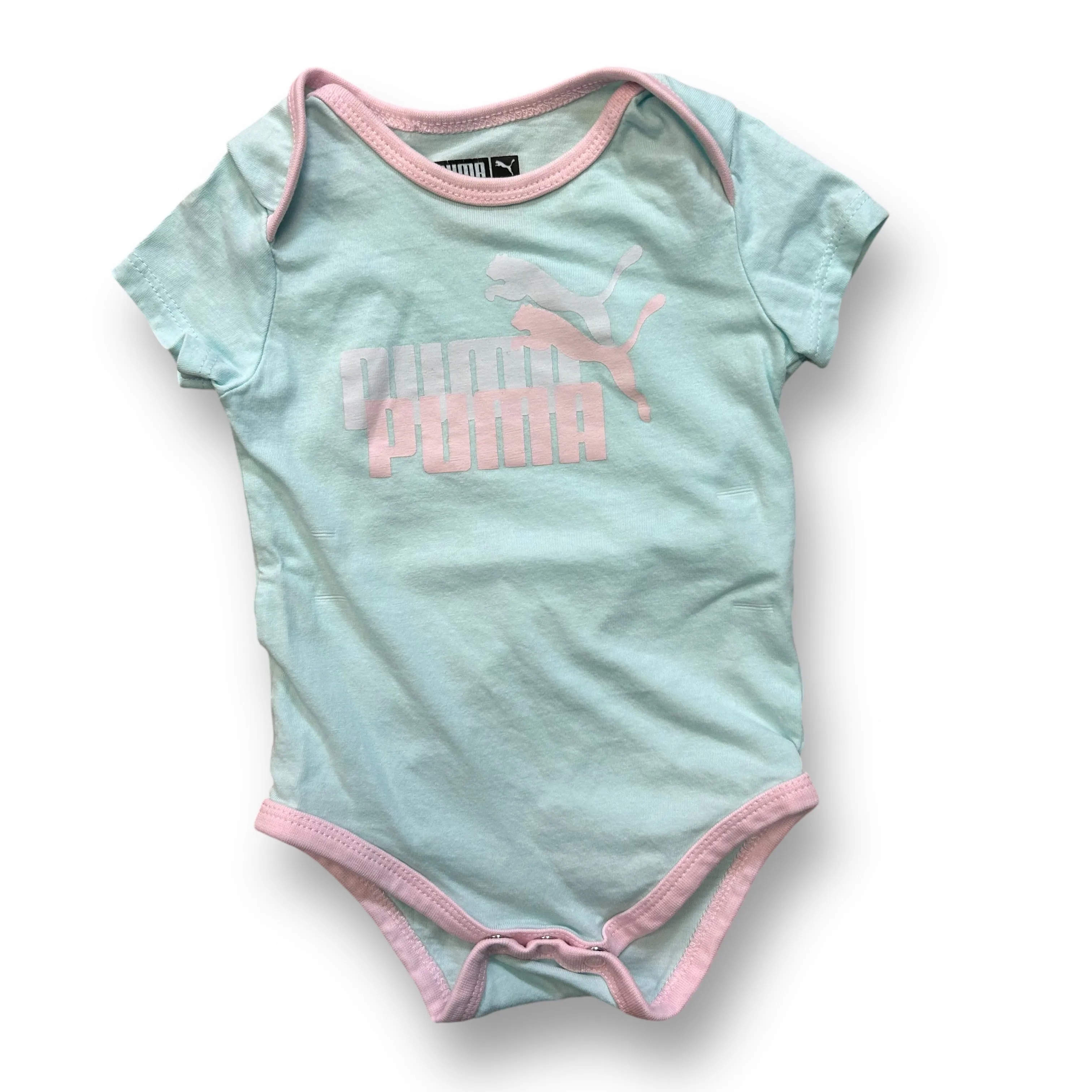 Girls Puma Size 6-9 Months Pink & Aqua Short Sleeve Snap Bottom Bodysuit