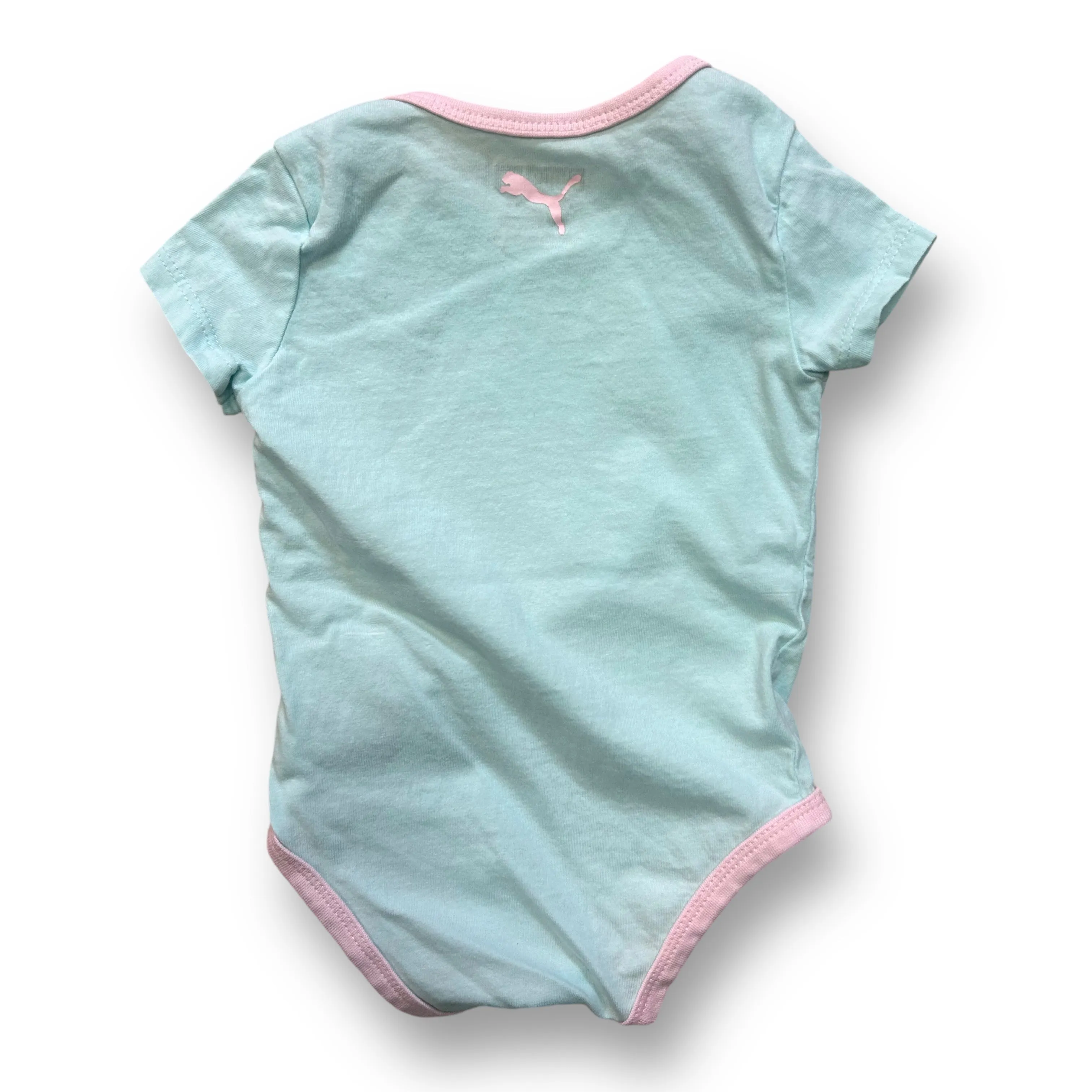 Girls Puma Size 6-9 Months Pink & Aqua Short Sleeve Snap Bottom Bodysuit