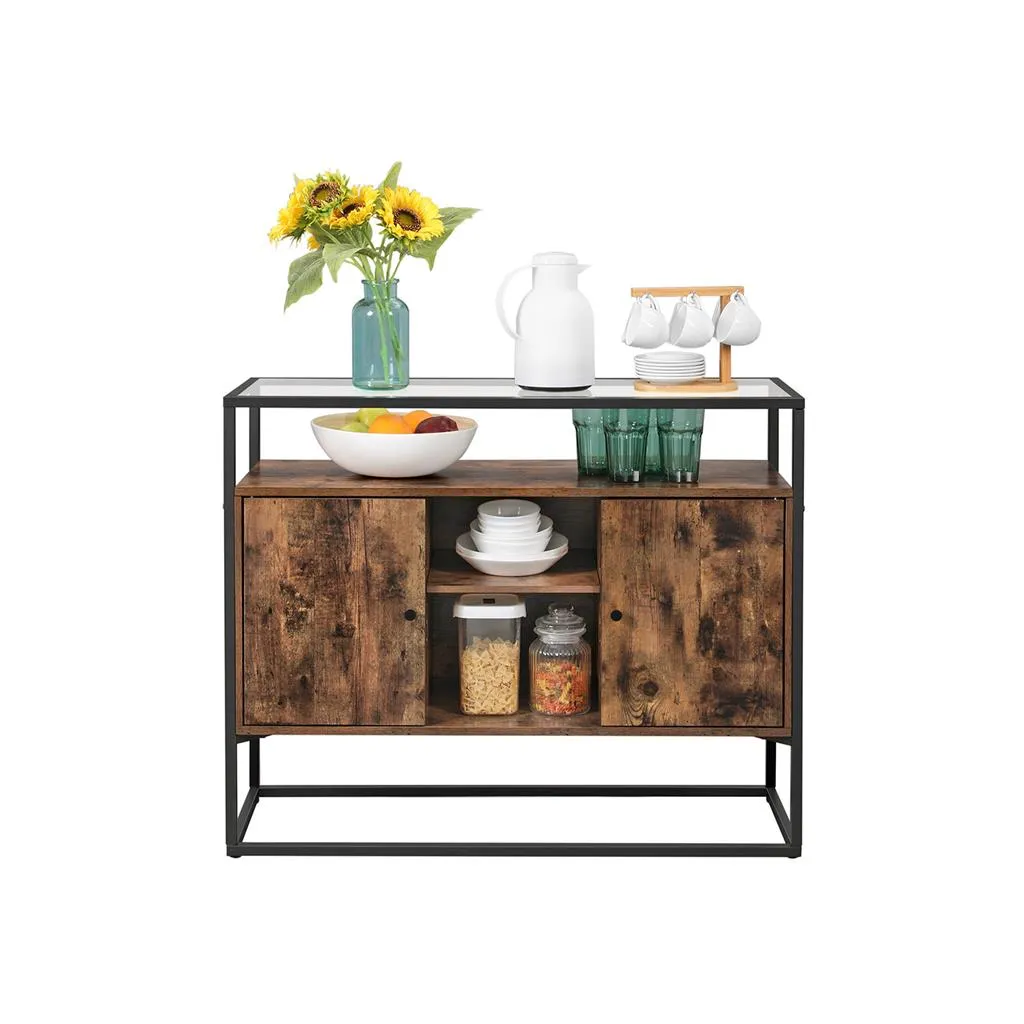 Glass Top Console Table with Cabinet