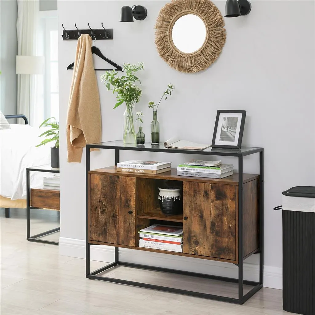 Glass Top Console Table with Cabinet