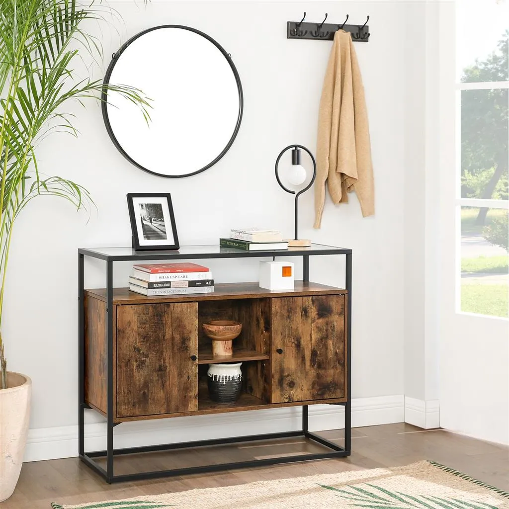 Glass Top Console Table with Cabinet