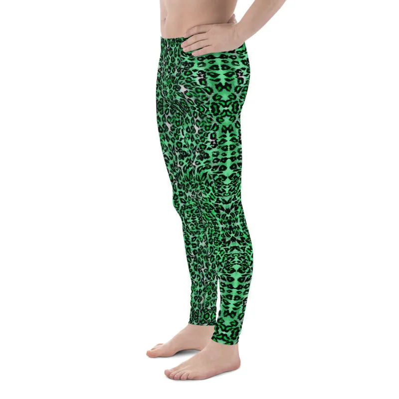 Green Leopard Meggings, Animal Print Men's Leggings Compression Tights-Made in USA/EU