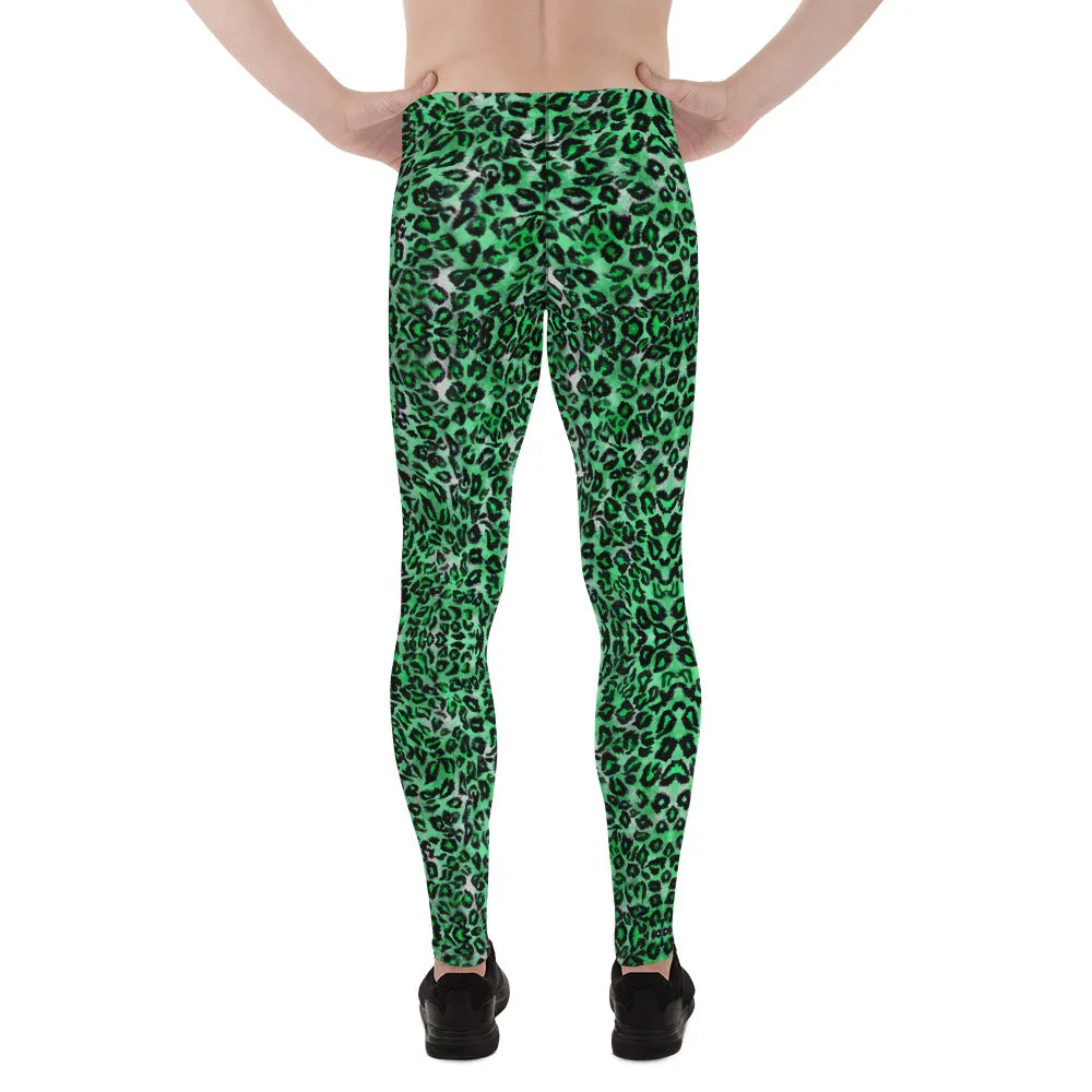 Green Leopard Meggings, Animal Print Men's Leggings Compression Tights-Made in USA/EU