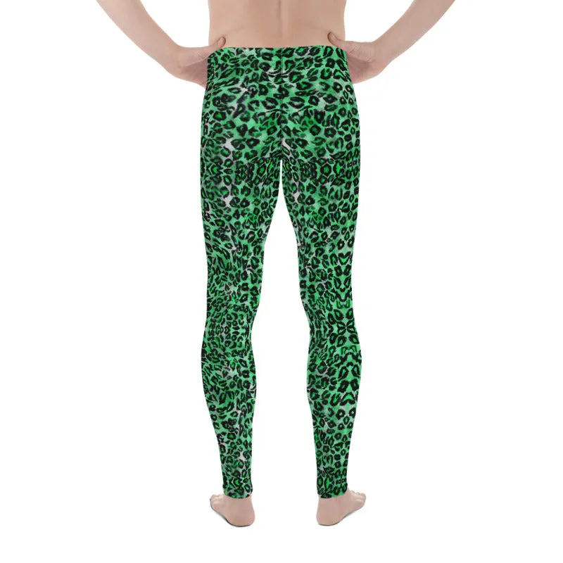 Green Leopard Meggings, Animal Print Men's Leggings Compression Tights-Made in USA/EU