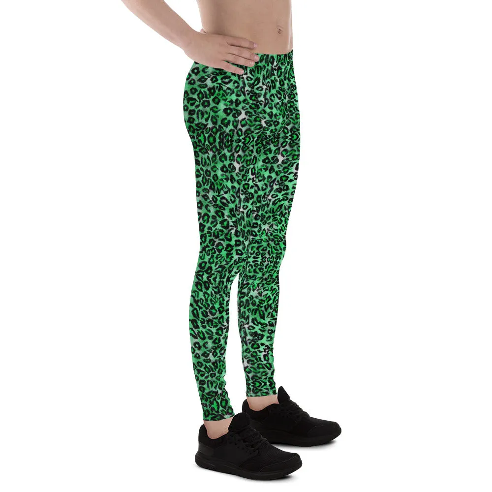 Green Leopard Meggings, Animal Print Men's Leggings Compression Tights-Made in USA/EU