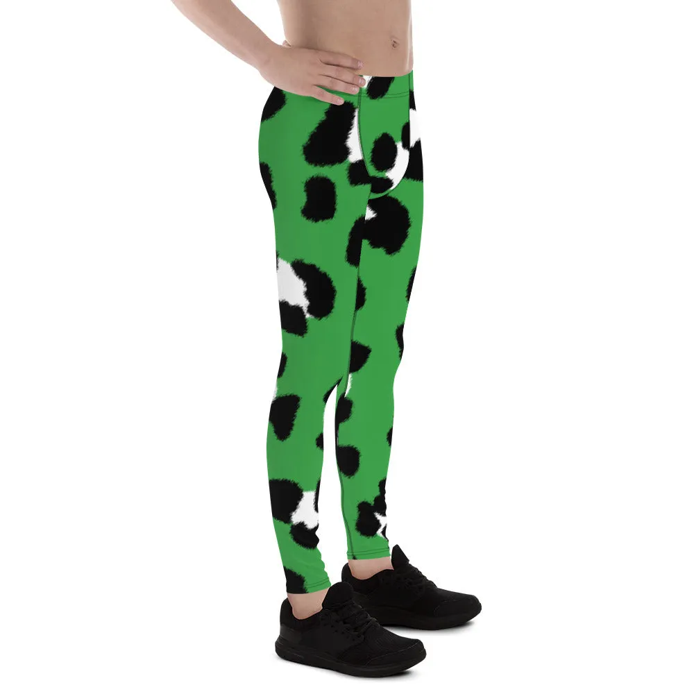 Green Leopard Print Men's Leggings, Animal Leopard Print Best Designer Meggings Tights-Made in USA/EU/MX