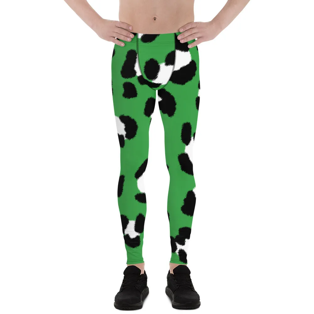 Green Leopard Print Men's Leggings, Animal Leopard Print Best Designer Meggings Tights-Made in USA/EU/MX