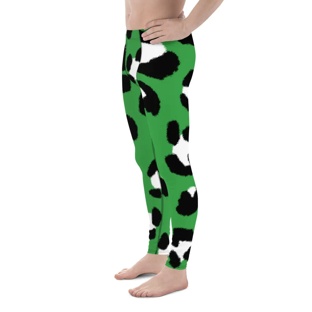 Green Leopard Print Men's Leggings, Animal Leopard Print Best Designer Meggings Tights-Made in USA/EU/MX