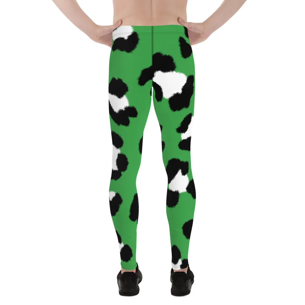 Green Leopard Print Men's Leggings, Animal Leopard Print Best Designer Meggings Tights-Made in USA/EU/MX