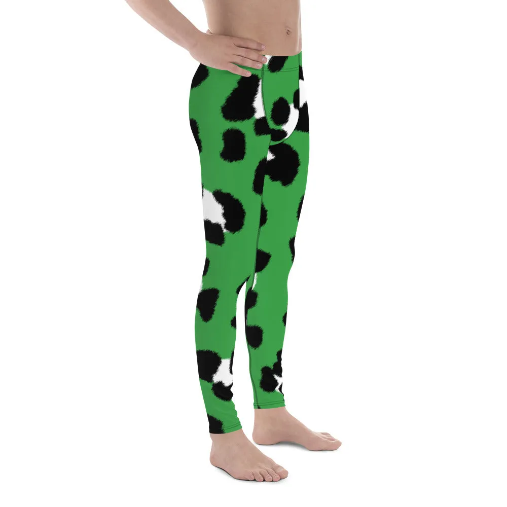 Green Leopard Print Men's Leggings, Animal Leopard Print Best Designer Meggings Tights-Made in USA/EU/MX