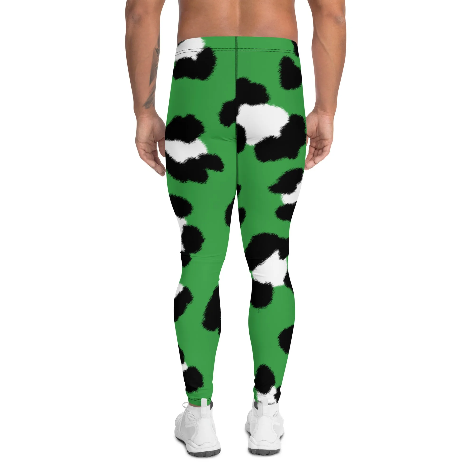 Green Leopard Print Men's Leggings, Animal Leopard Print Best Designer Meggings Tights-Made in USA/EU/MX