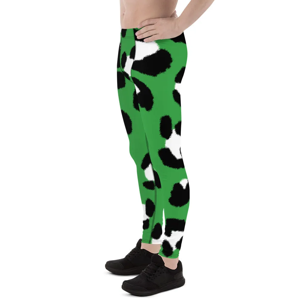 Green Leopard Print Men's Leggings, Animal Leopard Print Best Designer Meggings Tights-Made in USA/EU/MX