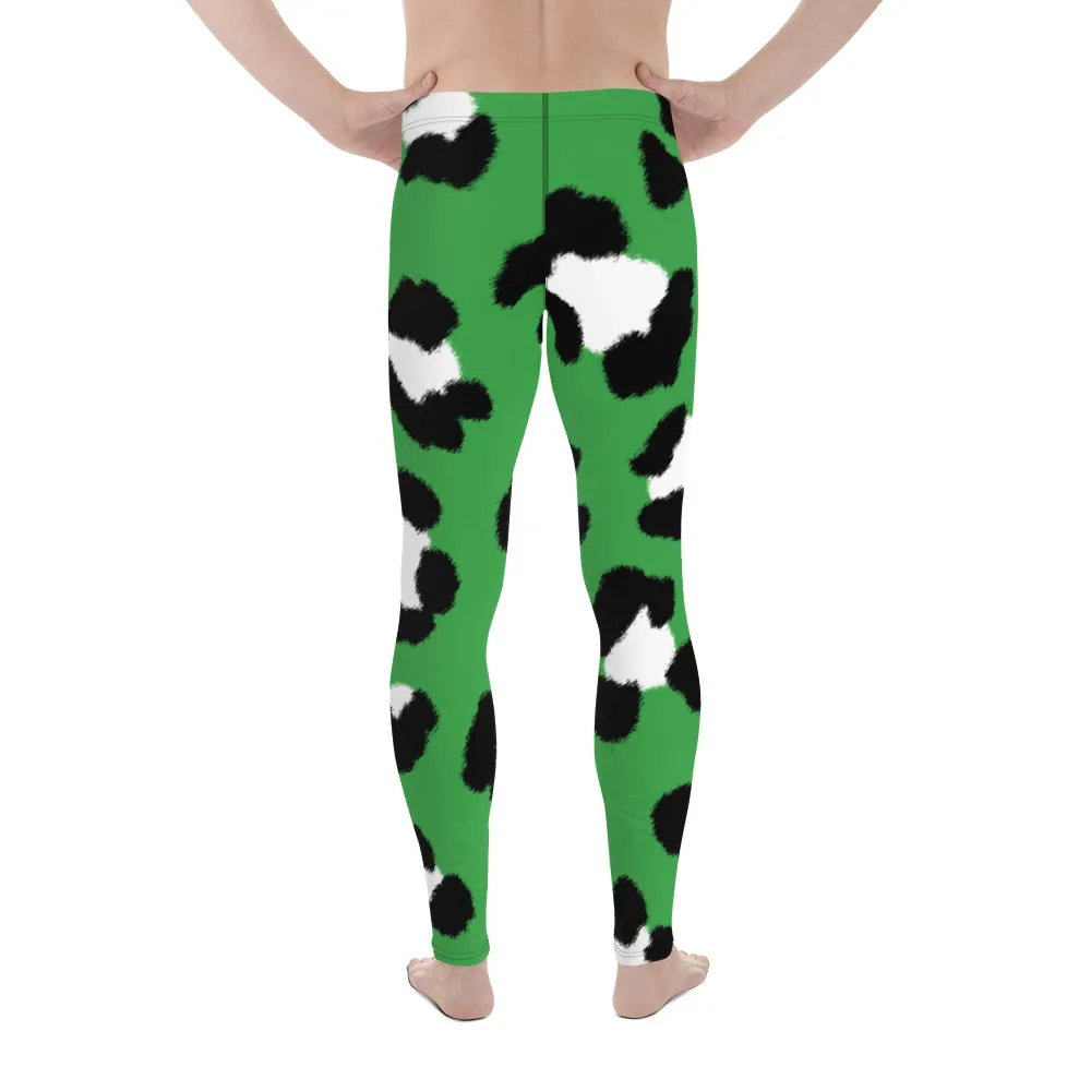 Green Leopard Print Men's Leggings, Animal Leopard Print Best Designer Meggings Tights-Made in USA/EU/MX