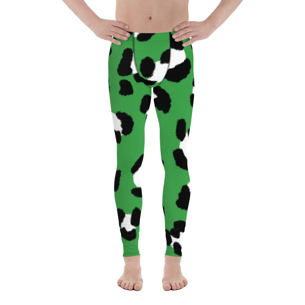 Green Leopard Print Men's Leggings, Animal Leopard Print Best Designer Meggings Tights-Made in USA/EU/MX