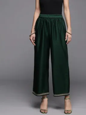 Green Solid Silk Palazzos