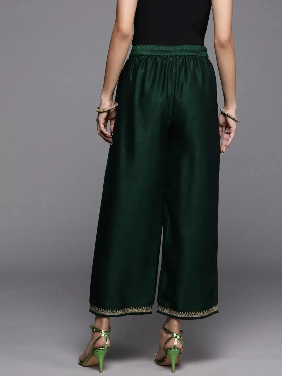 Green Solid Silk Palazzos