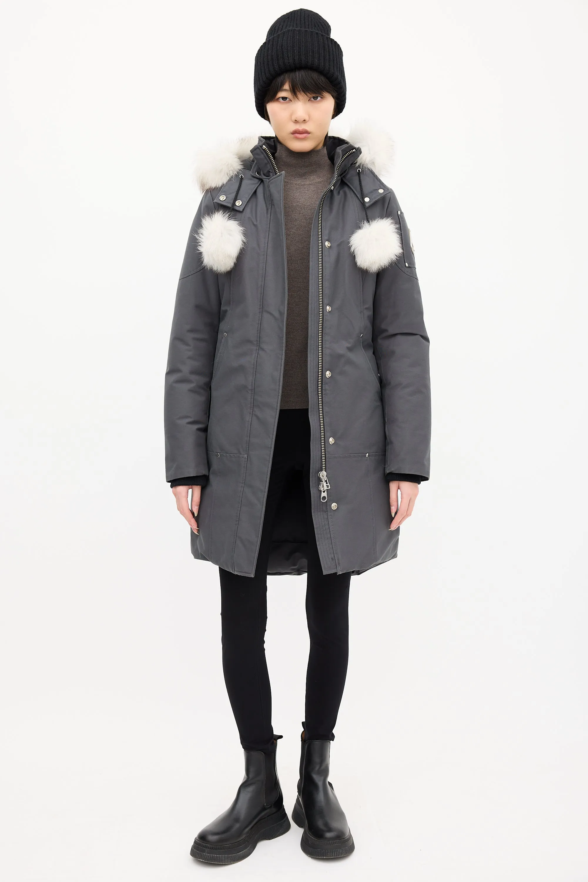 Grey Down Stirling Pom Pom Parka