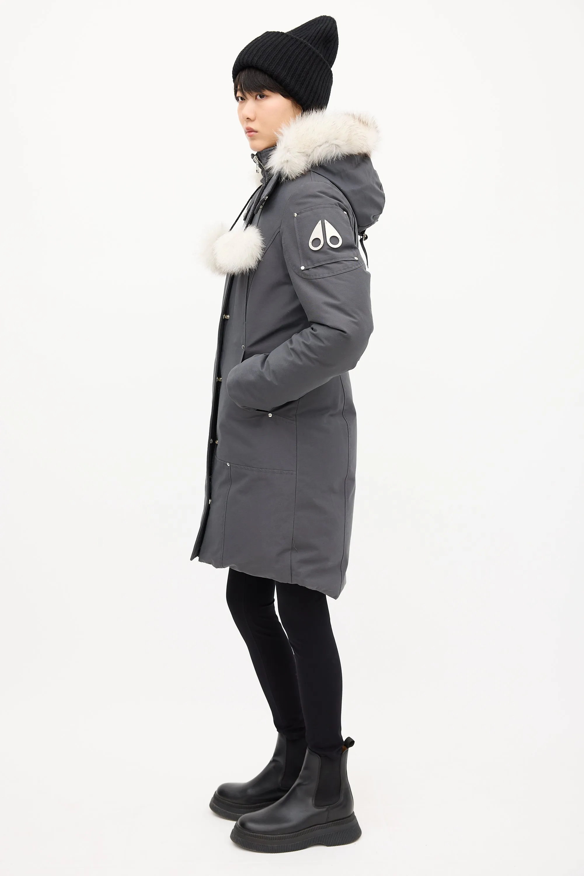 Grey Down Stirling Pom Pom Parka