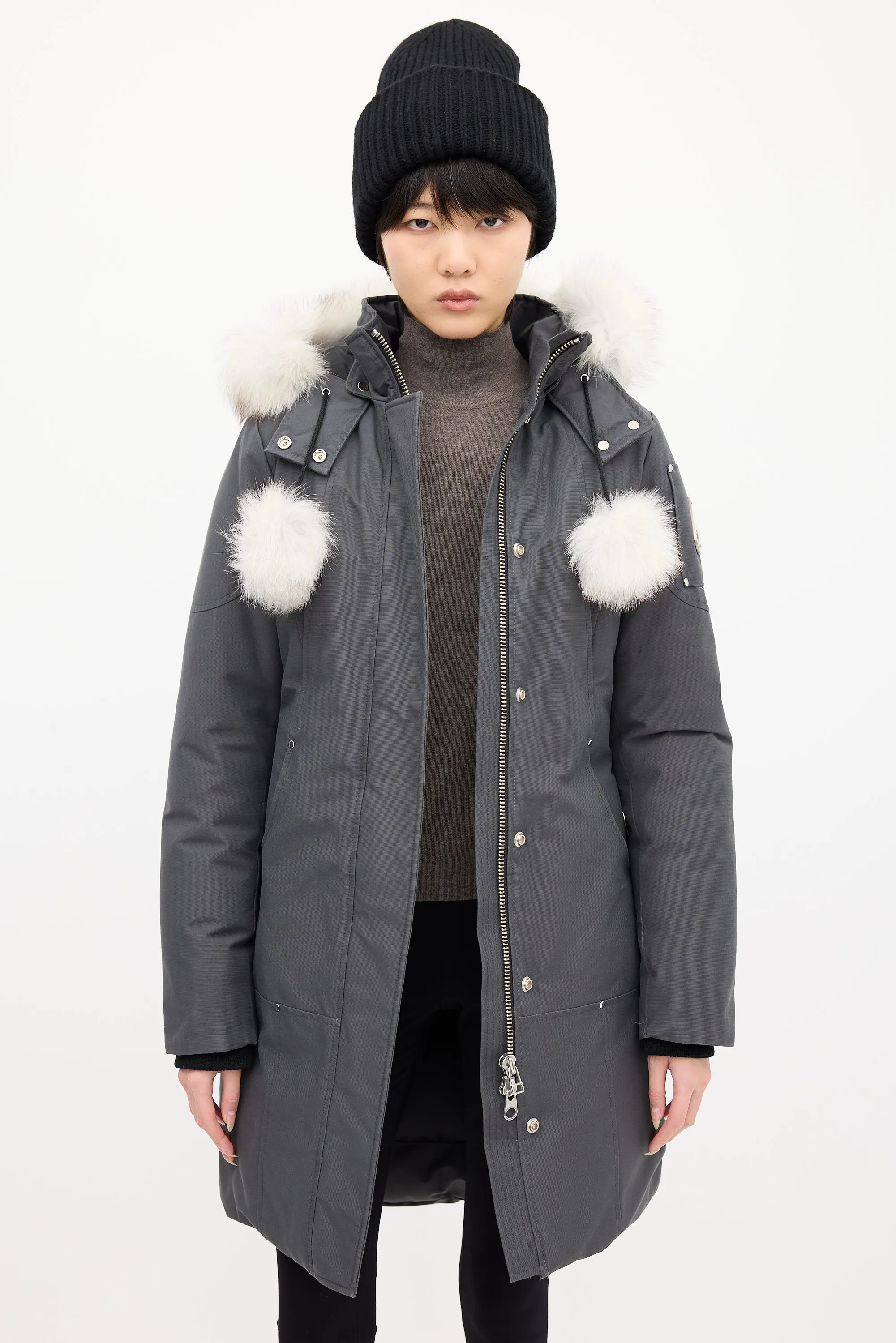 Grey Down Stirling Pom Pom Parka